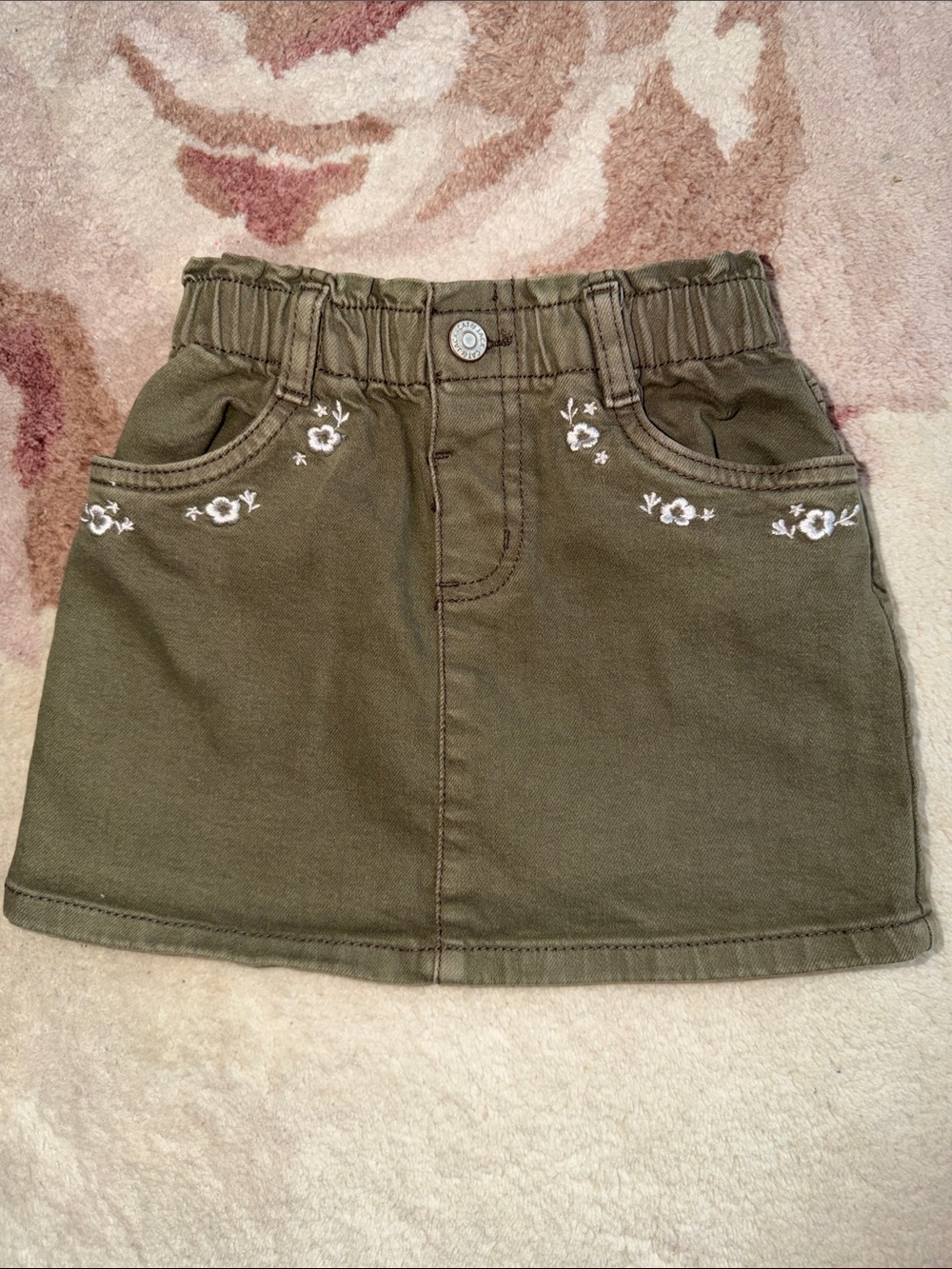 Cat & Jack Olive Green Floral Embroidered Jean Skirt